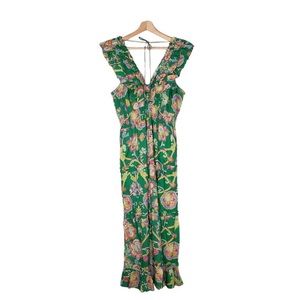 NWT Caroline Constas Smocked Waist Sleeveless Maxi Dress, Green Print Sz. S